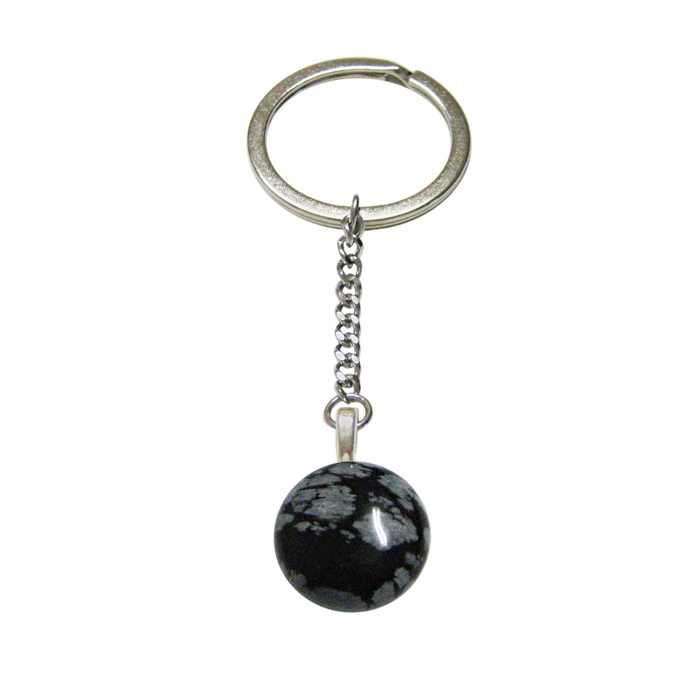 Round Snowflake Obsidian Keychain - image 1